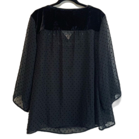 Style & Co black sheer Swiss dot and velvet blouse mixed media eyelet size 3x - Picture 8 of 8